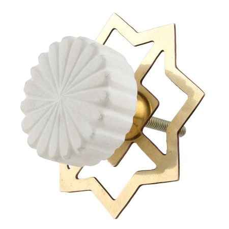 Round White Stone Floral Pattern Cabinet Knobs